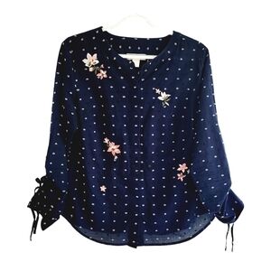 CHRISTOPHER & Banks Navy Swiss Dot Top